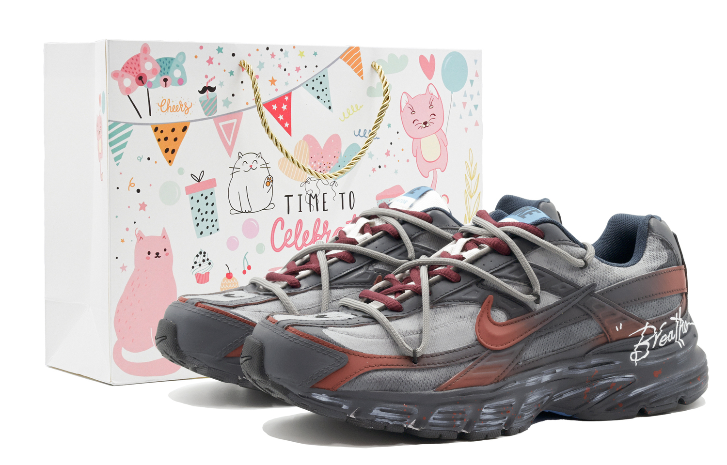 

Nike Износостойкие низкие беговые кроссовки Initiator, унисекс, серый с красным