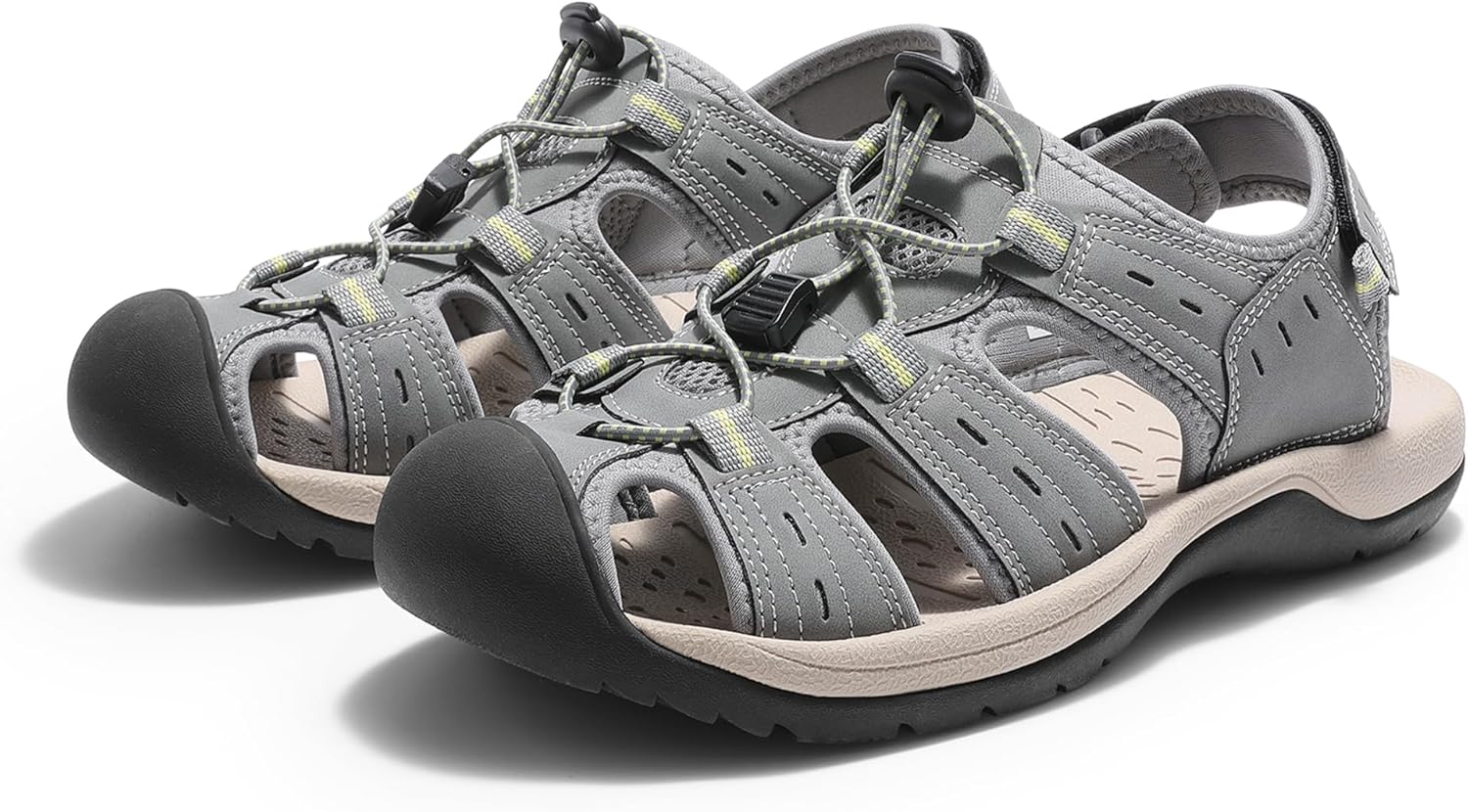 Мужские сандалии DREAM PAIRS с поддержкой: спортивные, для улицы, из быстросохнущей сетки, с закрытым носком, легкие, удобные водные туфли, серый — фото 4