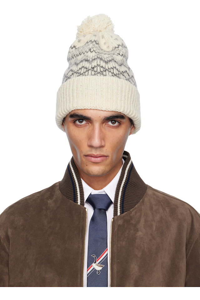 

Шапка-Бини из жаккарда с узором «фэр-айл» Thom Browne, белый