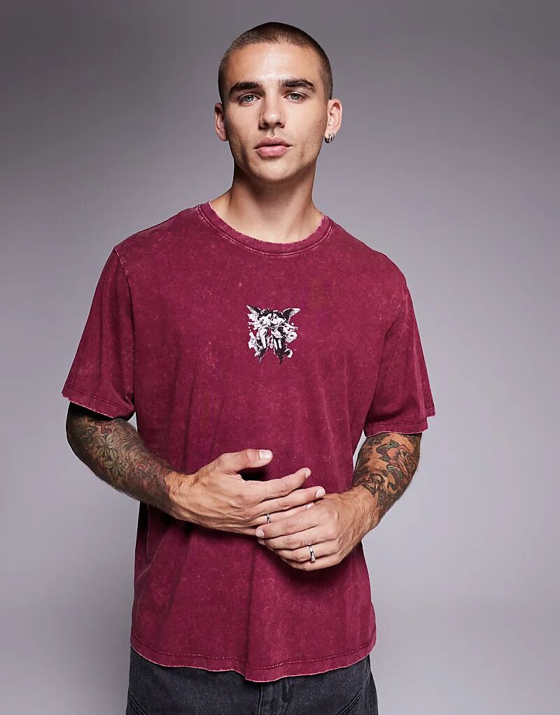 

Футболка ADPT оверсайз с принтом на спине бордового цвета