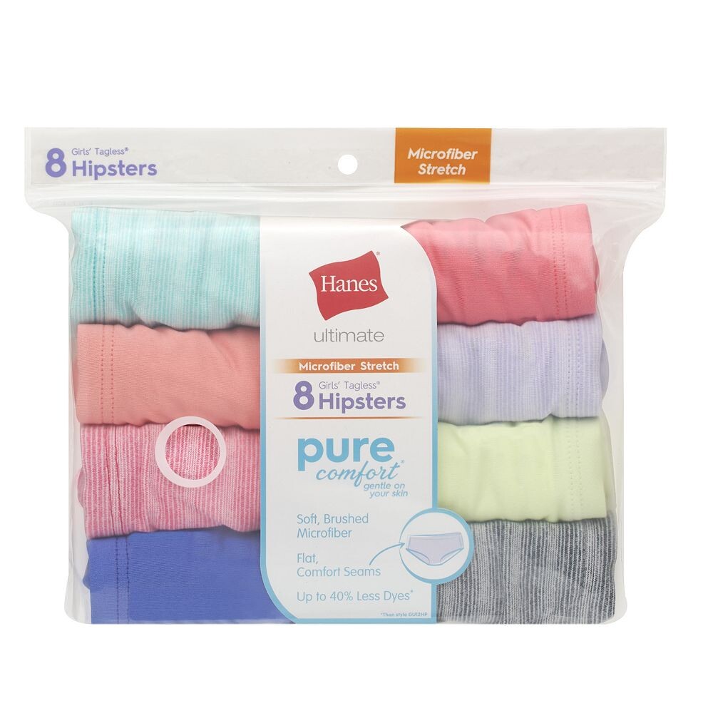 Комплект хипстерских трусиков из микрофибры для девочек 6–14 лет Hanes Ultimate Pure Comfort из 8 штук, мультиколор — фото 3