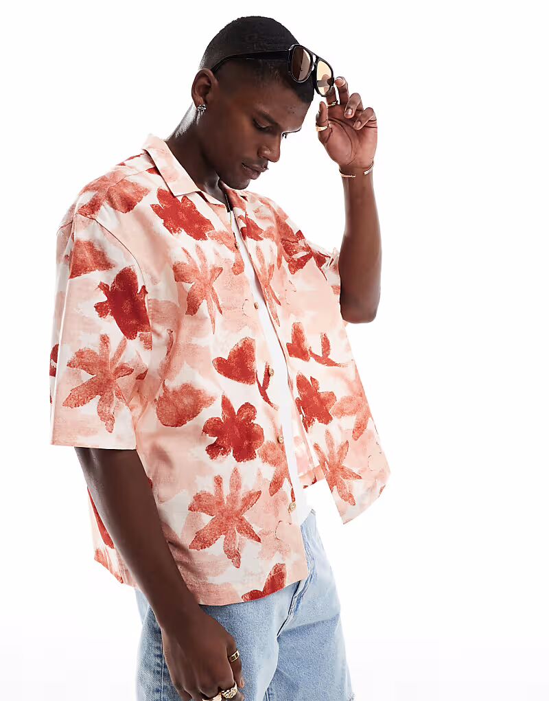 

ASOS DESIGN свободная рубашка revere с цветочным принтом розового цвета