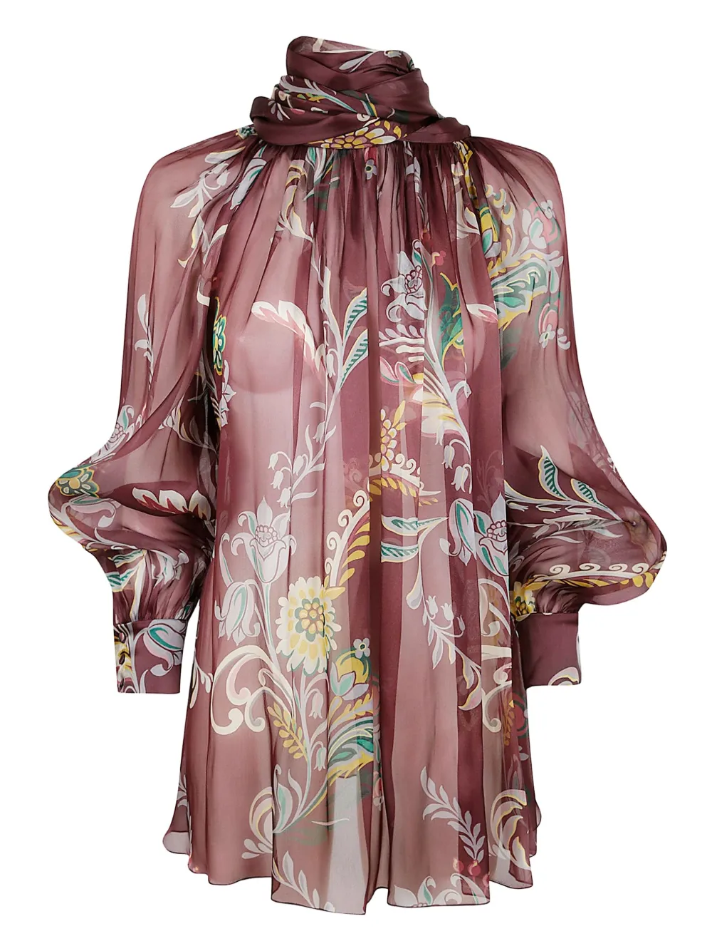

Шелковый топ с цветочным принтом Etro, фиолетовый