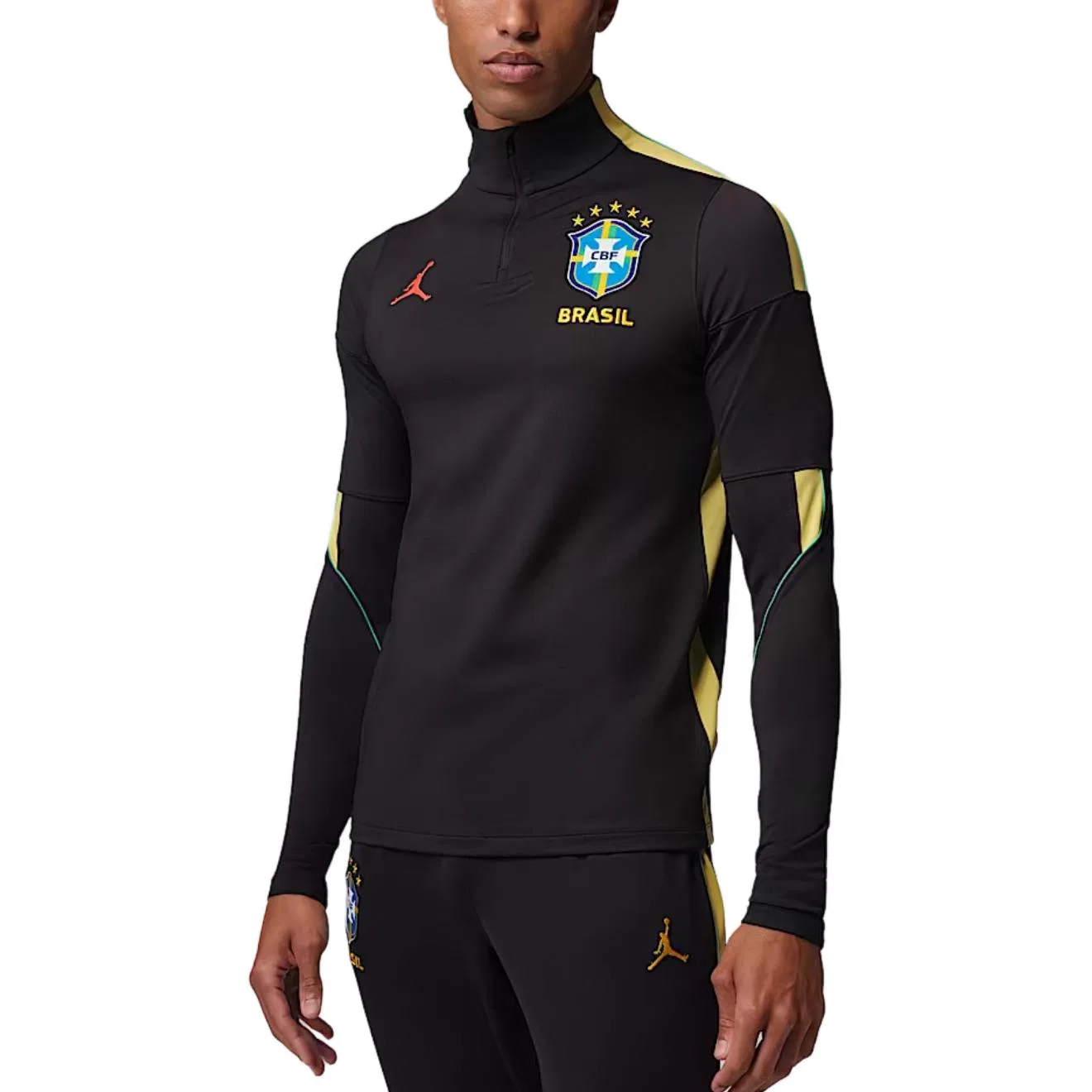 Тренировочная футболка Brazil Strike Men's Dri-FIT из трикотажа Jordan, Black/Pulse Yellow/Infrared Red 23