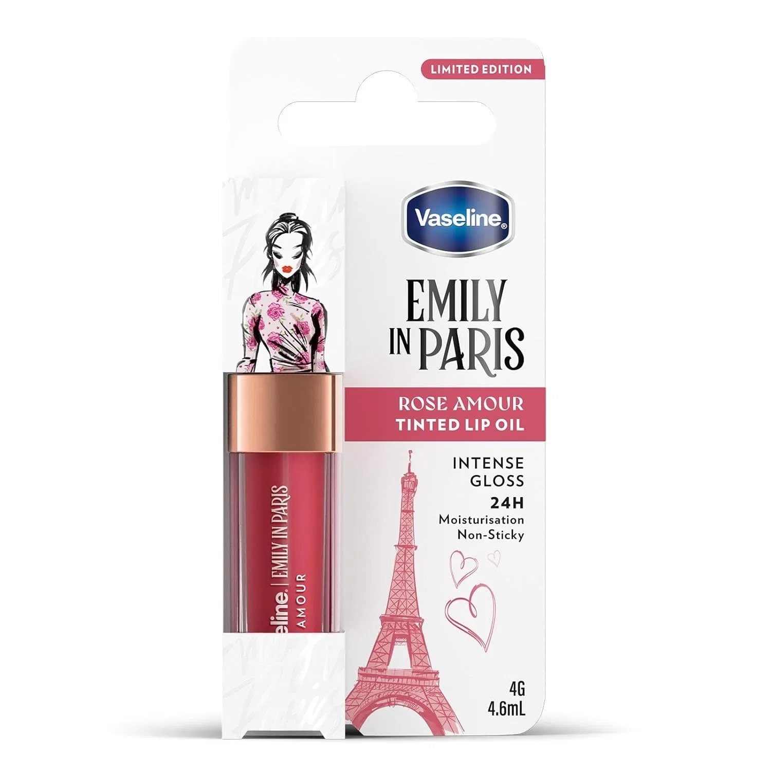 Масло для губ Vaseline x Emily in Paris Rose Amour, 4 г Vaseline, Rose Amour