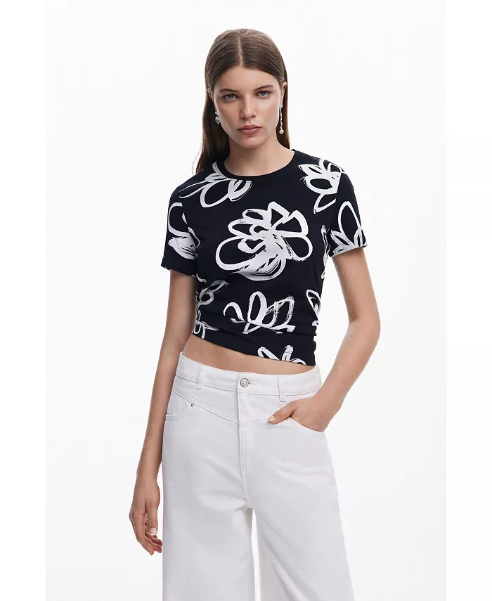 

Женская футболка с большим цветочным принтом Desigual, черный
