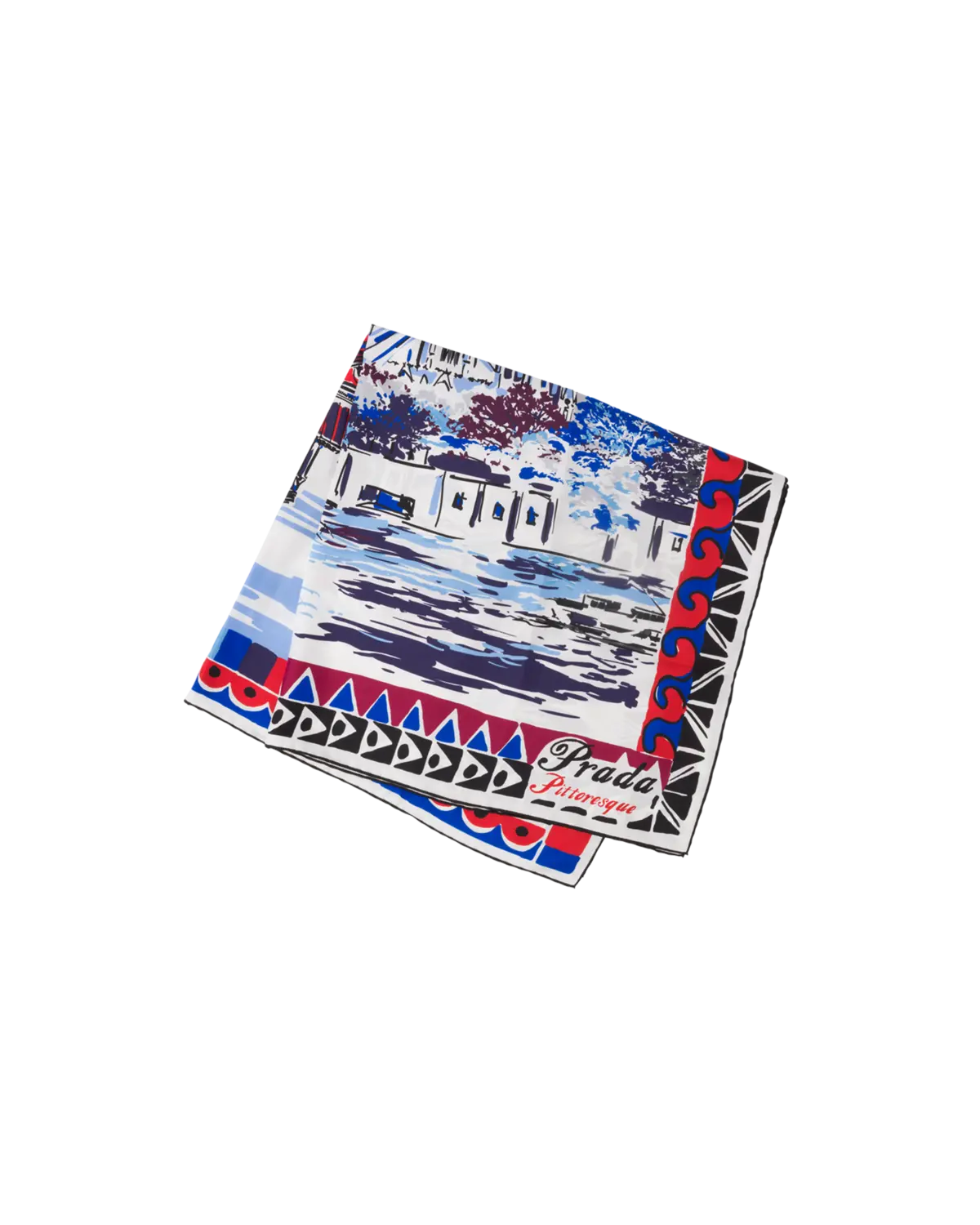 

Шелковый платок с принтом "Живописный Париж" 90x90 Prada, синий