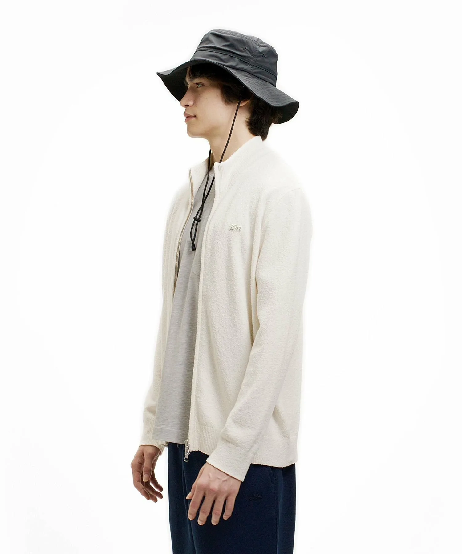 Вязаный кардиган из букле с застежкой-молнией LACOSTE, Off white — фото 2