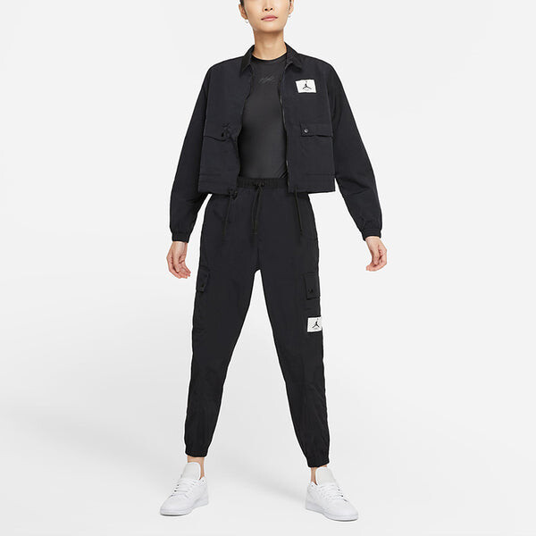 Спортивные штаны (WMNS) Air Jordan Essentials Pocket Woven Label Logo Drawstring Bundle Feet Sports Pants/Trousers/Joggers Black, черный — фото 3