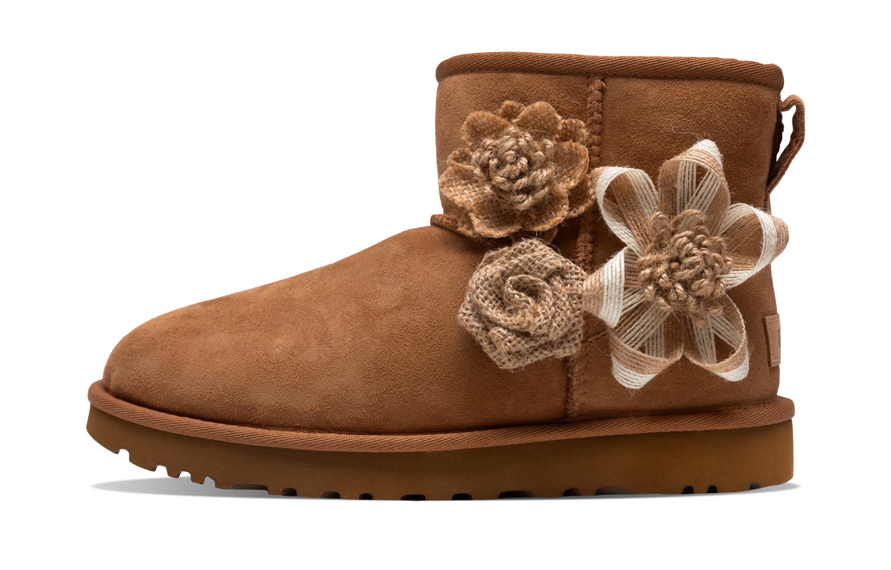 Угги UGG Classic Mini II с декором цветов, коричневый