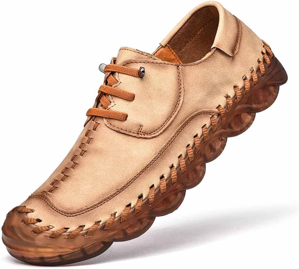 

Мужские кожаные повседневные лоферы MSYINGL, ручная строчка, шнуровка, обувь для прогулок и вождения, Almond