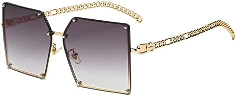 

Солнцезащитные очки с градиентным переходом цвета 2027 года, металлические, увеличенные, квадратные, модная оправа, заклепки, линзы, дужки из сплава, цепочка MTZJH, Gradient Gray