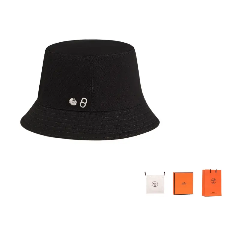 

HERMES Хлопковая шелковая металлическая шляпа-ведро женская черная, Black