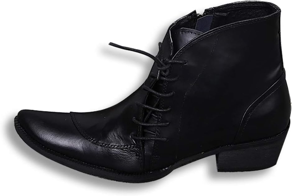 

Ботинки на высокой подошве Rui для мужчин, высокие ботинки, шнуровка, стиль, премиальная натуральная кожа, водонепроницаемые, квадратный носок, высокий каблук, легкий уход, молния, однотонные цвета (Цвет: черный, Размер: 11 M US) Rui Landed