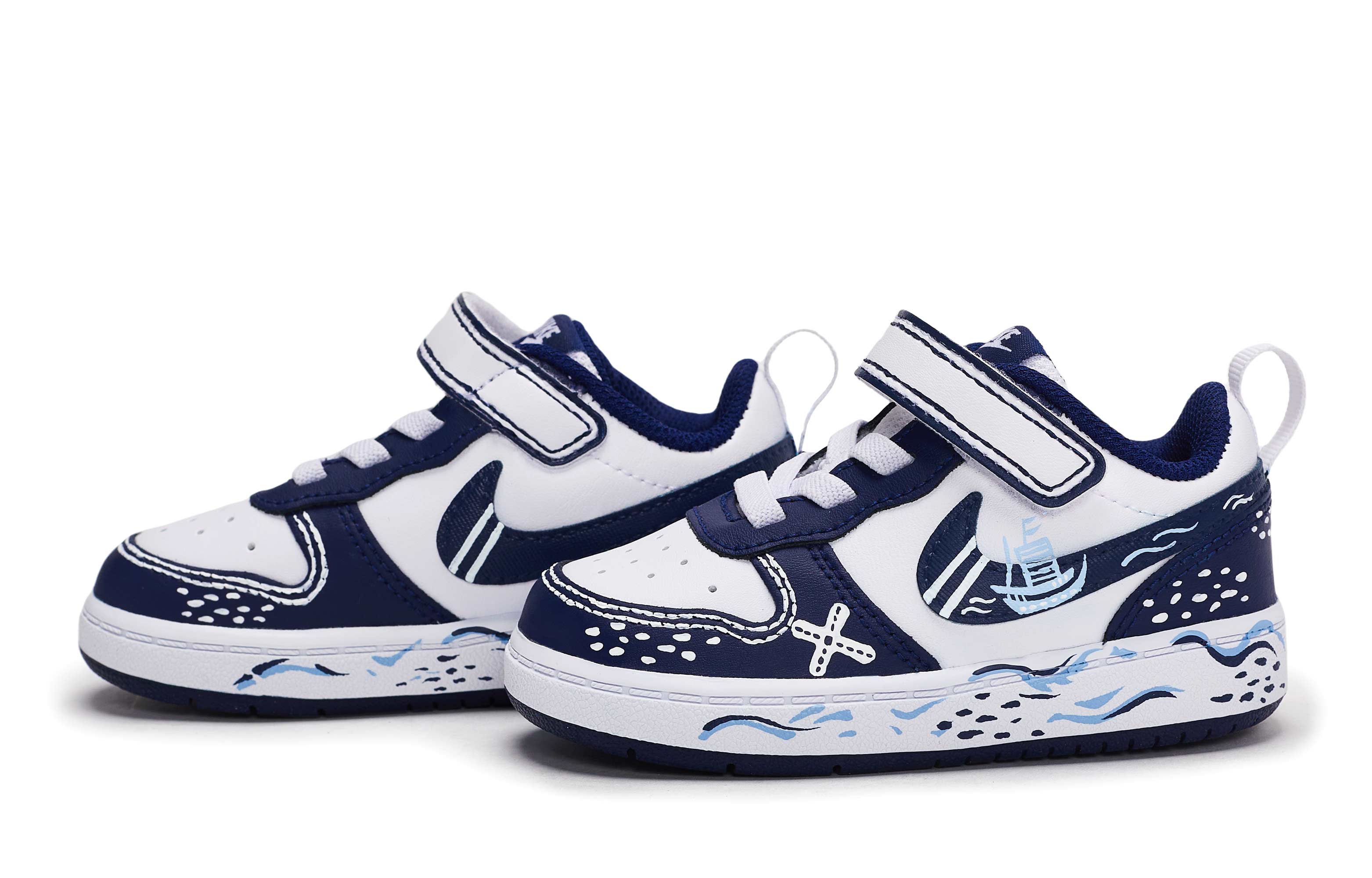 Низкие противоскользящие износостойкие туфли Low 2 для малышей Nike, белый/синий — фото 3