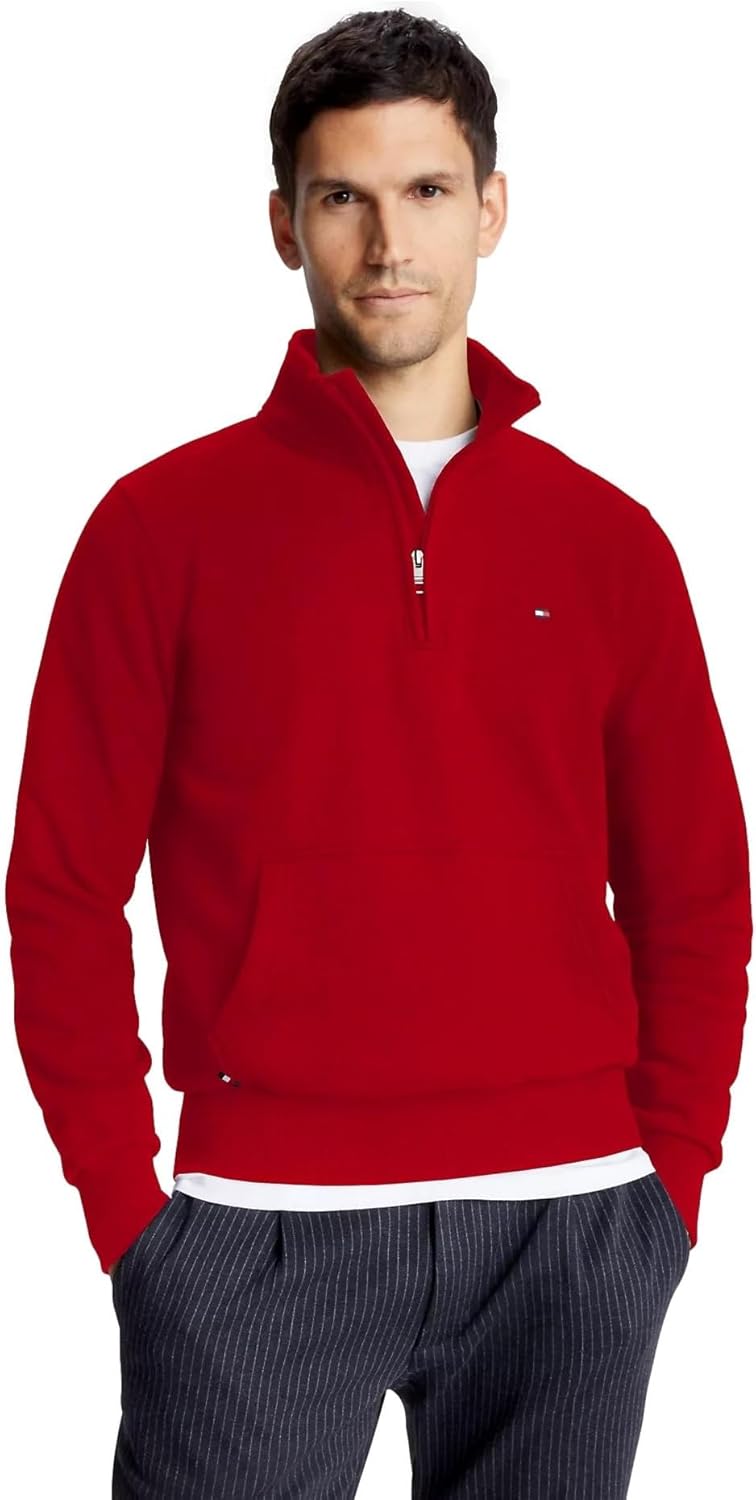 

Коллекция мужских толстовок с логотипом-знаменитостью TOMMY HILFIGER на молнии с застежкой на четверть оборота 2025 года, Primary Red