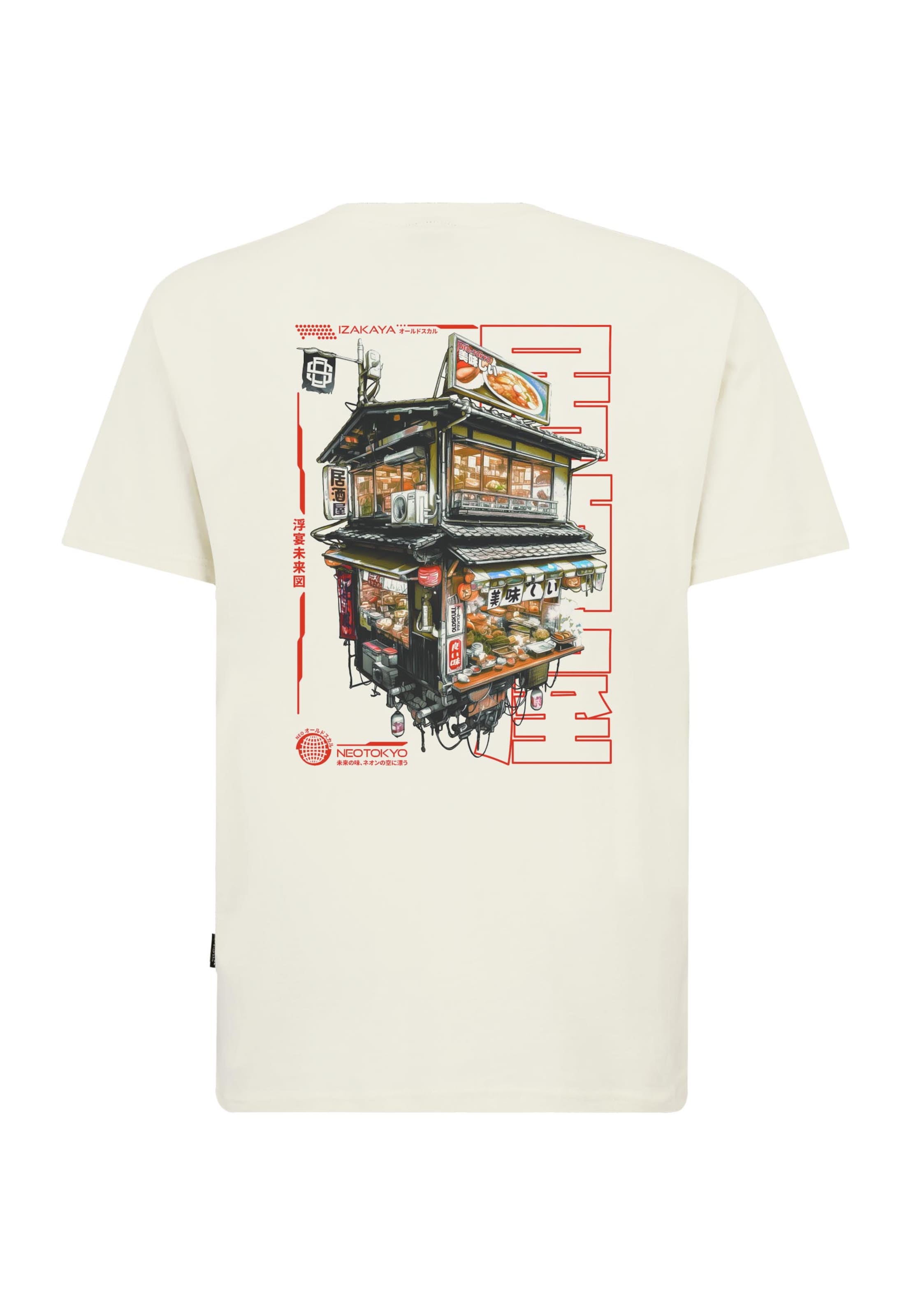 

Oldskull Футболка 'Asian Neo Tokyo Floating Izakaya Graphic' в цвете Off White