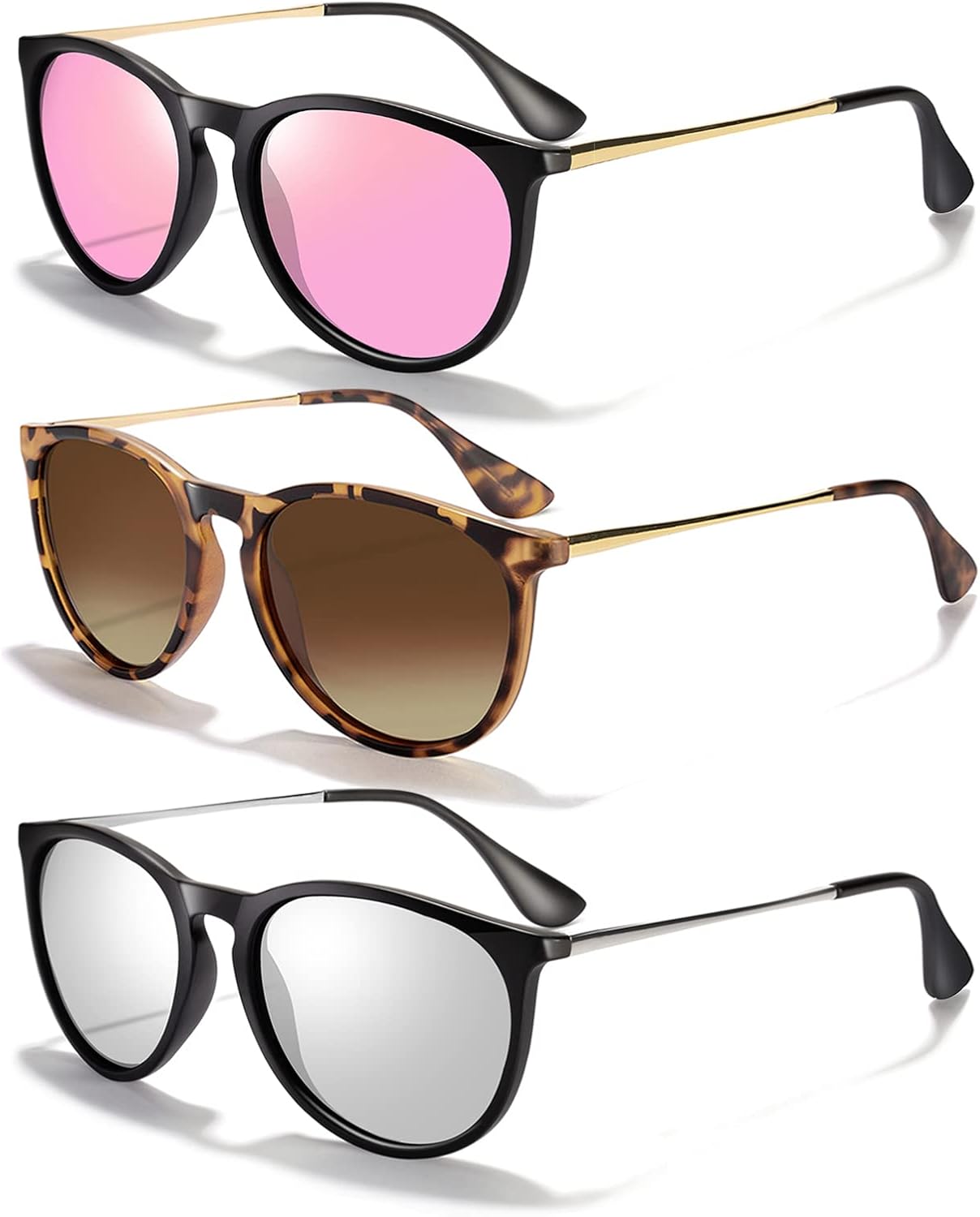 

Солнцезащитные очки CHBP для женщин и мужчин, поляризованные, с защитой от УФ-излучения, модные, винтажные, ретро, ​​с круглыми зеркальными линзами, B-3pack-black Frame Pink Lens+black Frame Silver Lens+leopard Frame Brown Lens