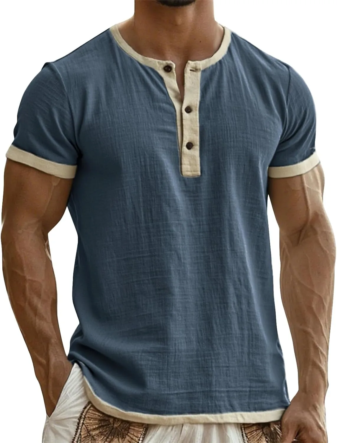 

Футболка Henley для мужчин Casual Loose Fit, короткий рукав DJFODJ