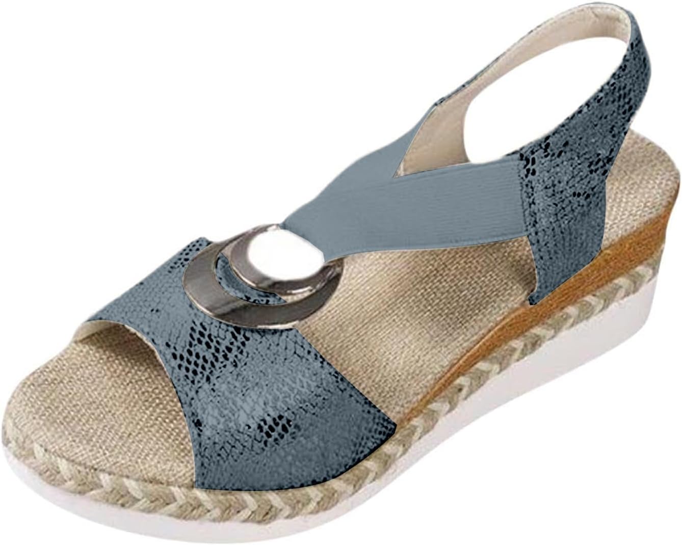 

Женские платформенные сандалии с эластичной застежкой на щиколотке, открытым носком, на танкетке, летние праздничные туфли, повседневные бохо обувь для улицы и пляжа, нарядные прогулочные сандалии Kvotuu, синий