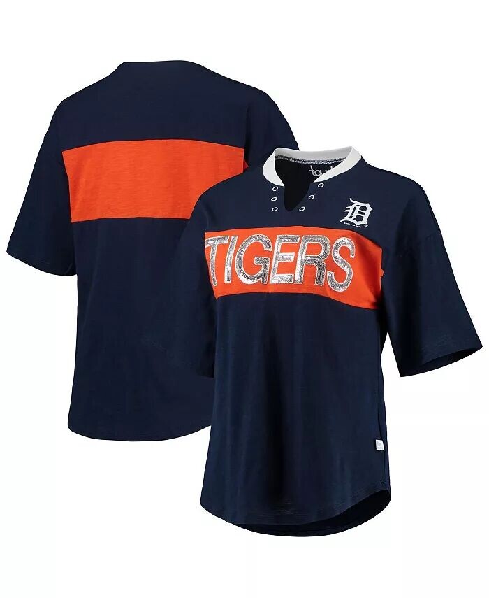 

Женская темно-сине-оранжевая футболка Detroit Tigers с вырезом на воротнике Touch