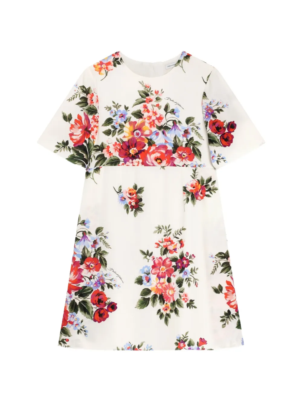 

Платье с короткими рукавами и цветочным принтом Dolce & Gabbana Kids, белый