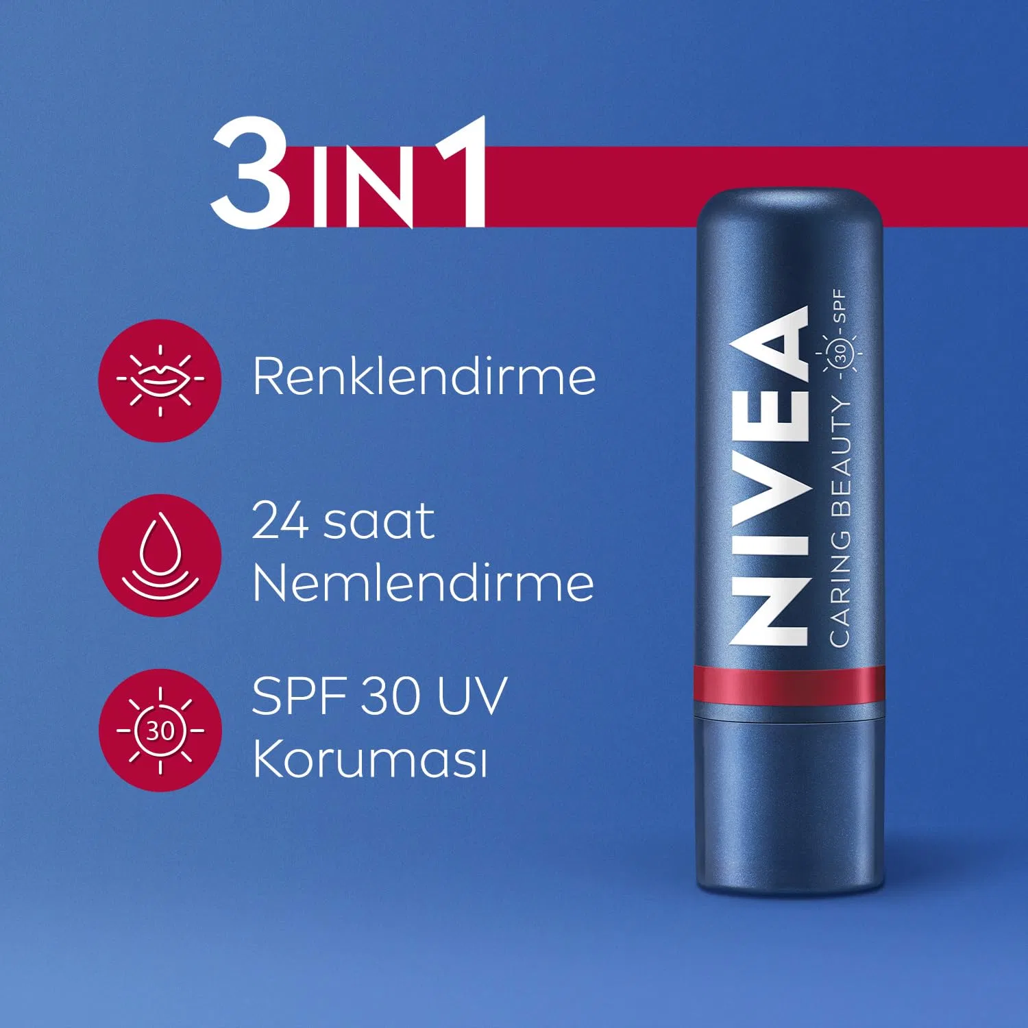 Красная помада NIVEA Caring Beauty 3-в-1, 4.8 г Nivea, Red — фото 3