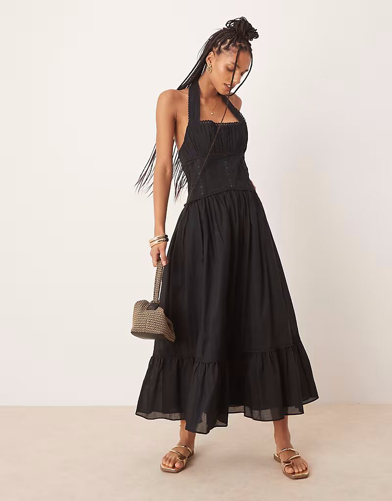 

Платье ASOS DESIGN с кружевом и защипами черного цвета