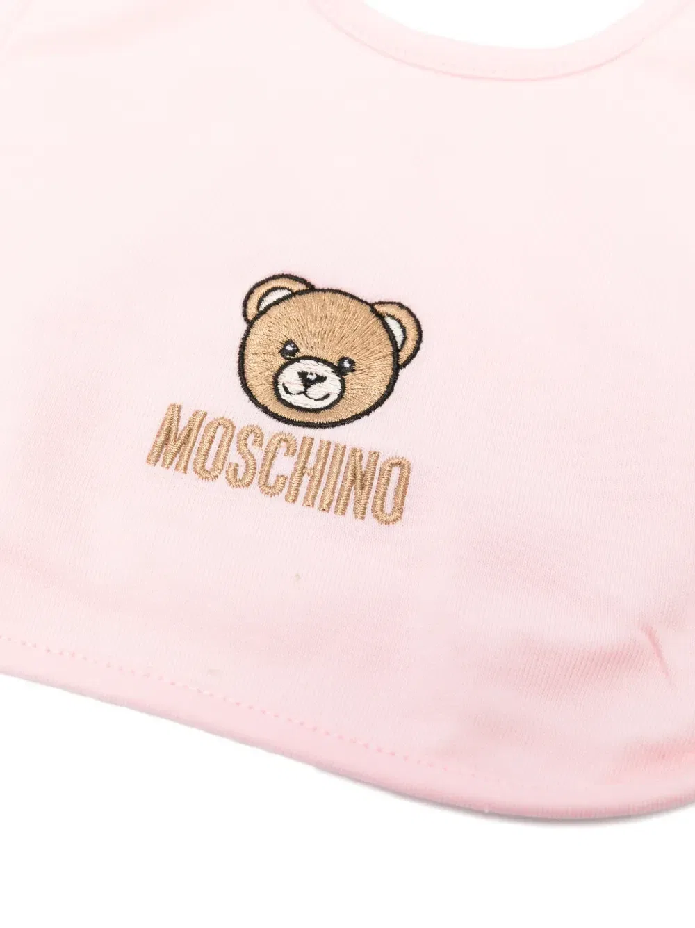 Комплект из нагрудника и шапки с вышитым логотипом Moschino Kids, розовый — фото 2