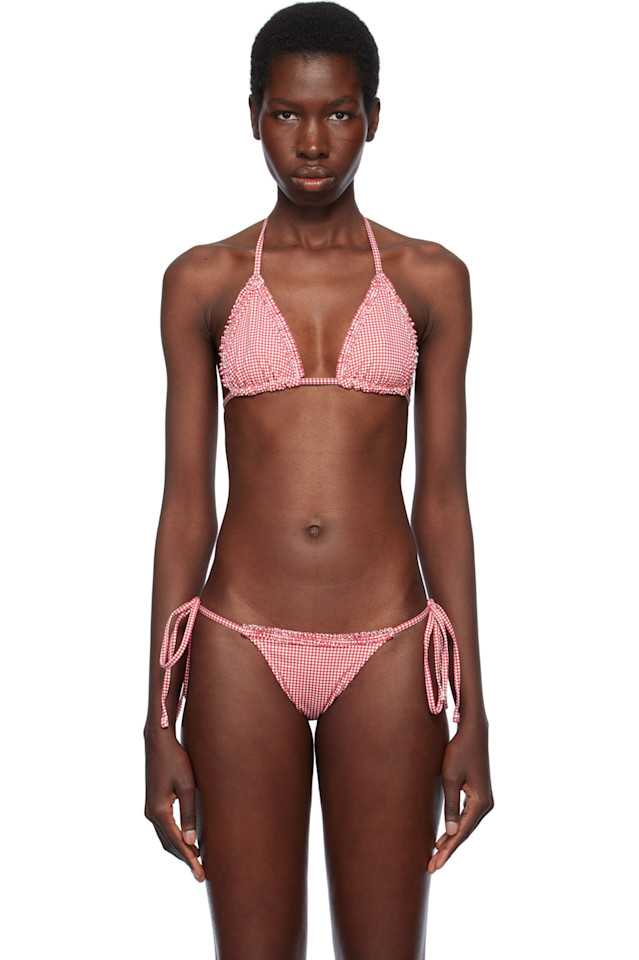 

Ник скудный треугольный топ бикини Frankies Bikinis, цвет ladybug gingham