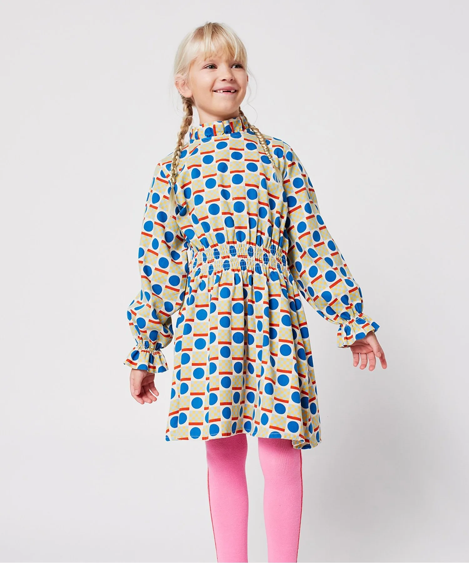 Детское платье с геометрическим рисунком Bobo Choses Geometric Scacs off-white