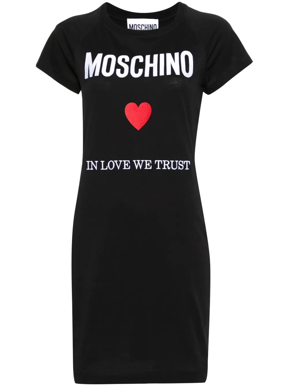 

Короткое платье-футболка с вышитым логотипом Moschino, черный