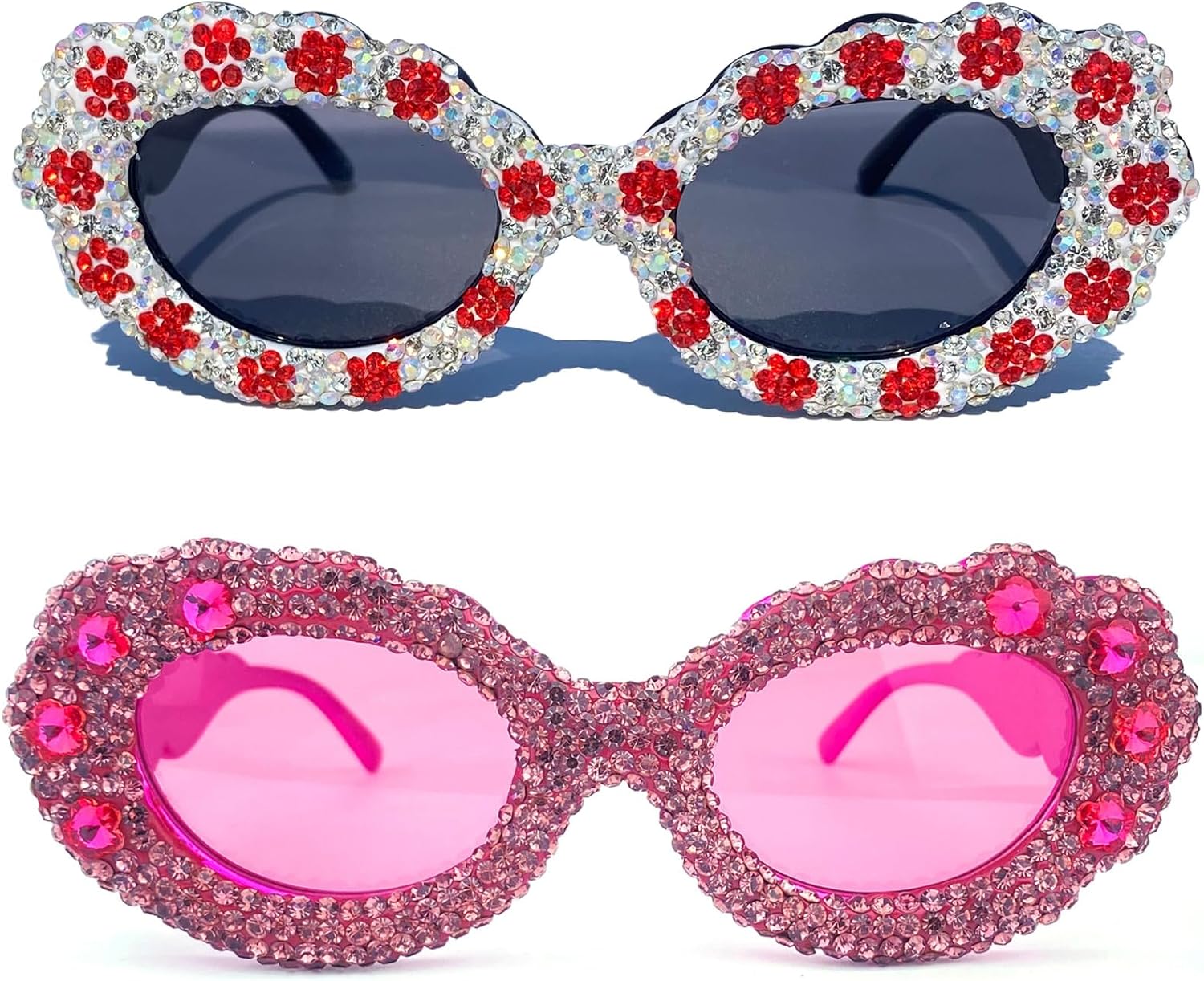 

Модные овальные солнцезащитные очки со стразами для женщин в стиле 90-х, сверкающие бриллиантами, милые маленькие солнцезащитные очки для рейв-вечеринки mincl, 2pcs-black&rose