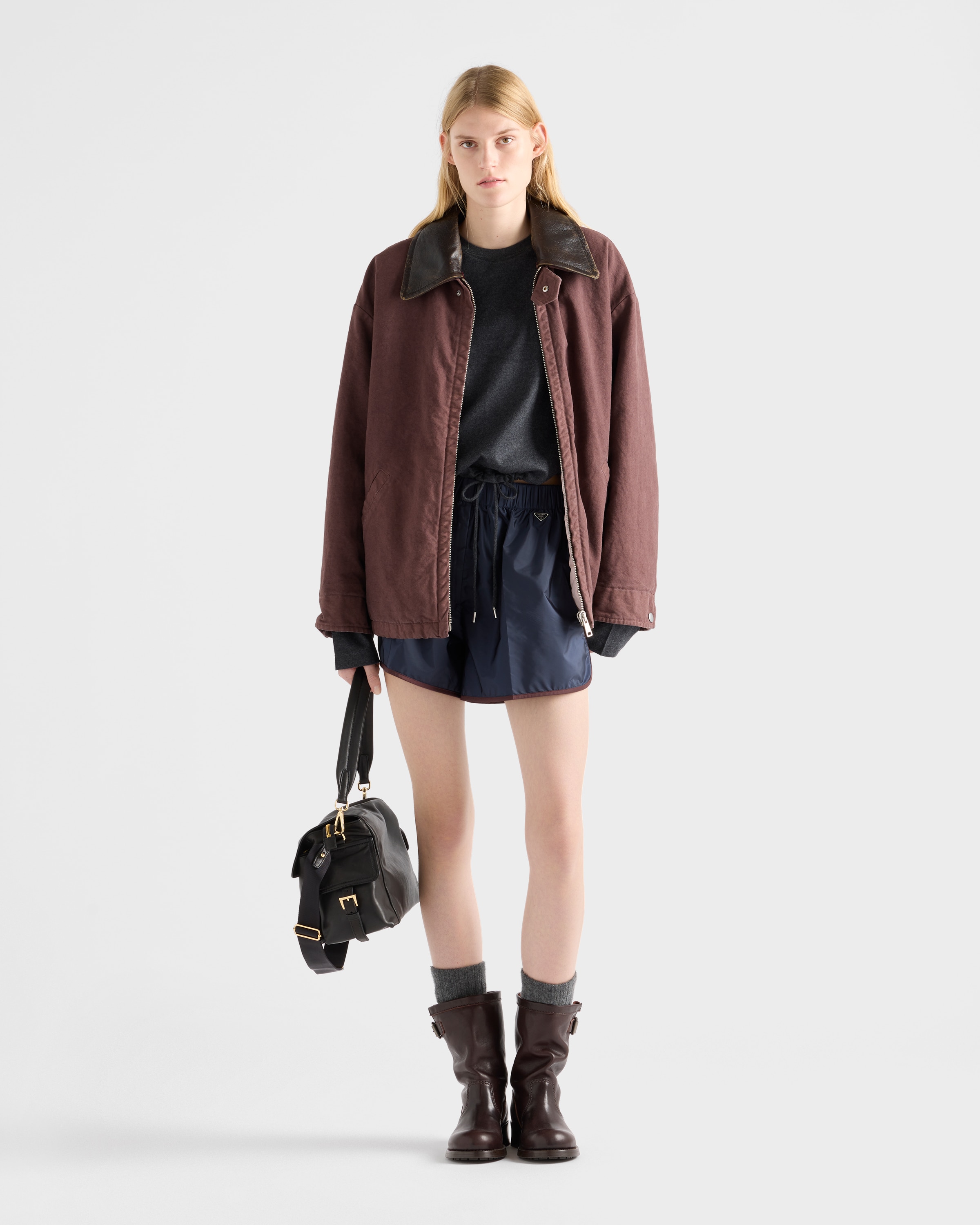 Джерсовая футболка с длинными рукавами Prada, грифельно-серый — фото 2