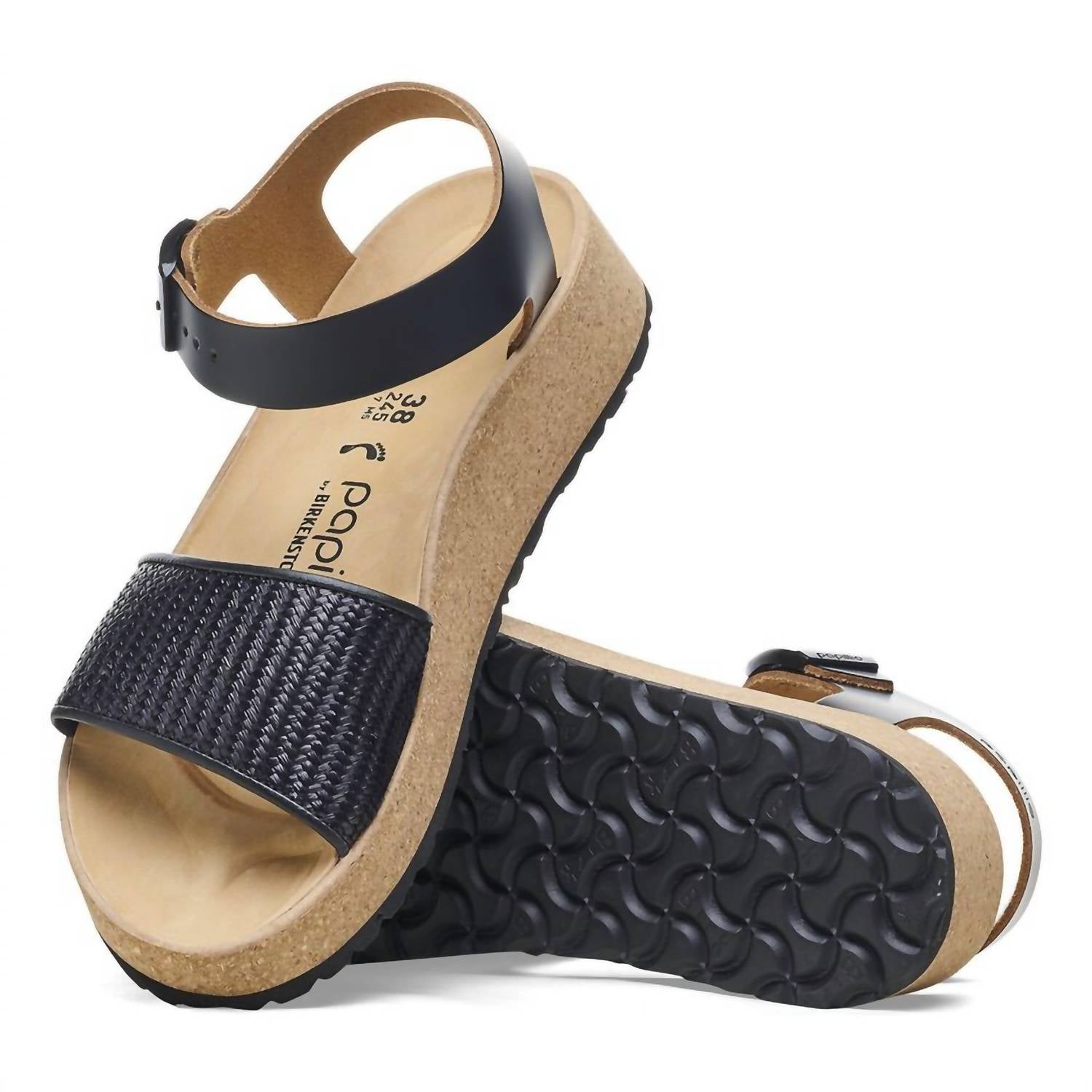 Женские сандалии Glenda из рафии и кожи - средний/узкий размер, черные Birkenstock — фото 2