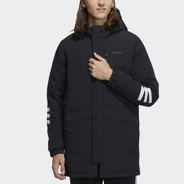 Пуховик adidas mid-length Sports hooded Zipper Down Jacket Black, черный — фото 2