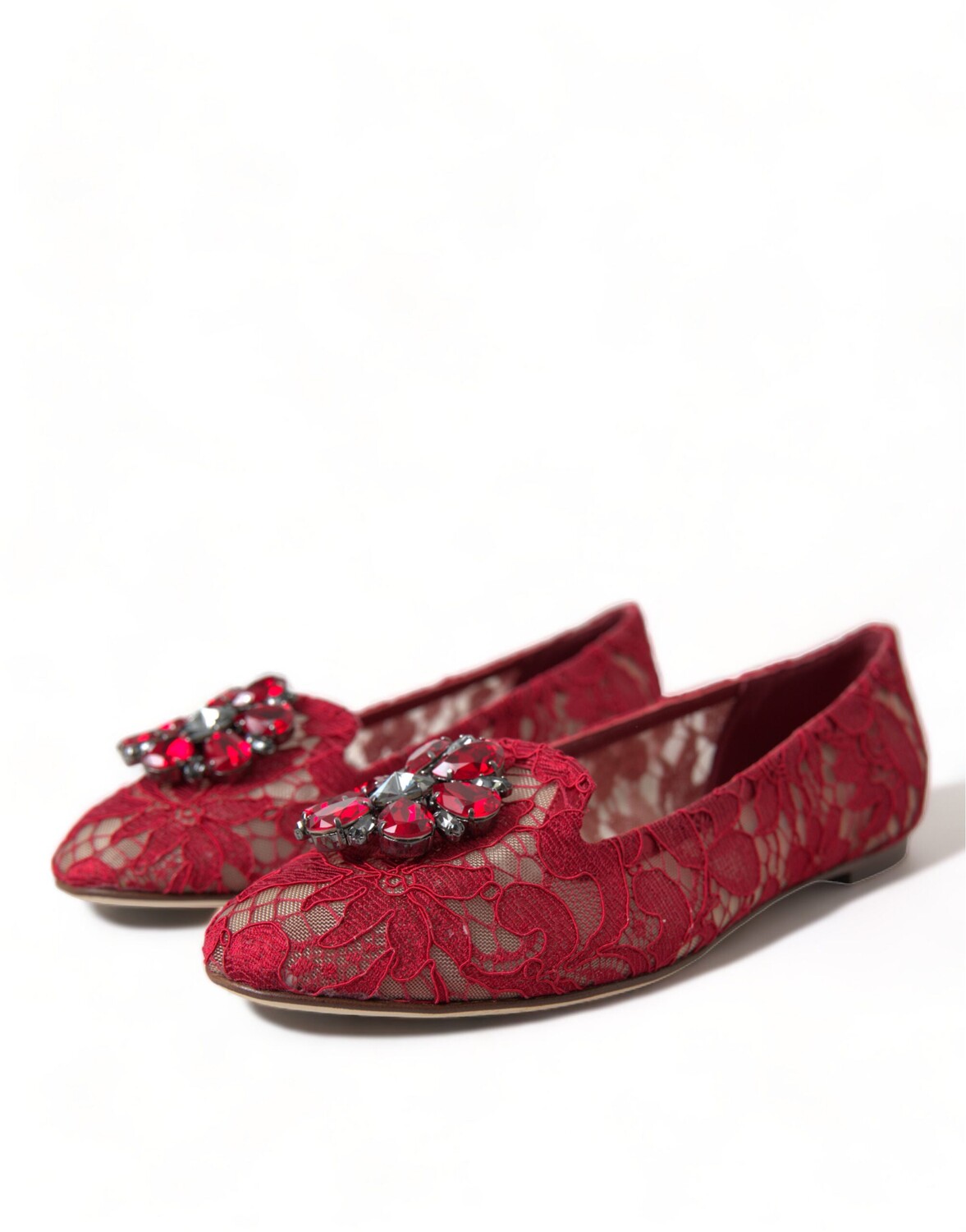 

Dolce & Gabbana Элегантные женские туфли на плоской подошве из кружева с цветочным принтом Vally, красный