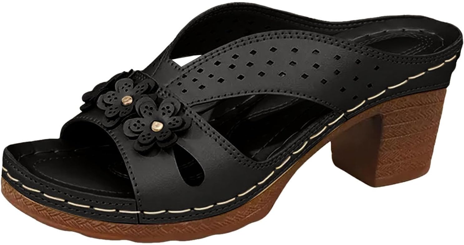 

Женские сандалии на массивной платформе с высокими каблуками, легкие с вырезами, повседневные летние мюли, тапочки на носок, свадебная и вечериночная обувь, летние удобные сабо с клиновидным каблуком и цветочным декором Generic, черный