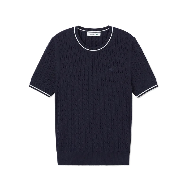 Футболка LACOSTE с вязкой кабелем, экрю — фото 3