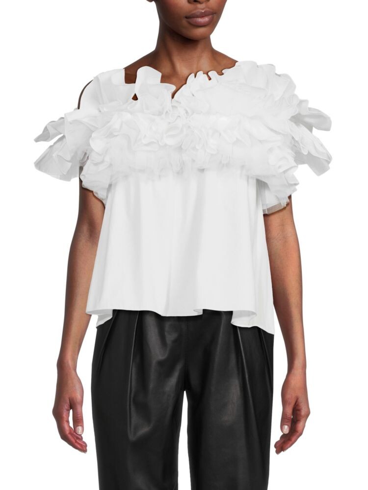 

Топ с открытыми плечами и рюшами Giambattista Valli, цвет Optical White