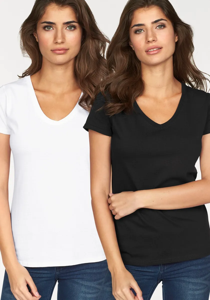 

Футболка Fruit of the Loom "Lady-Fit Valueweight с V-образным вырезом", черно-белый