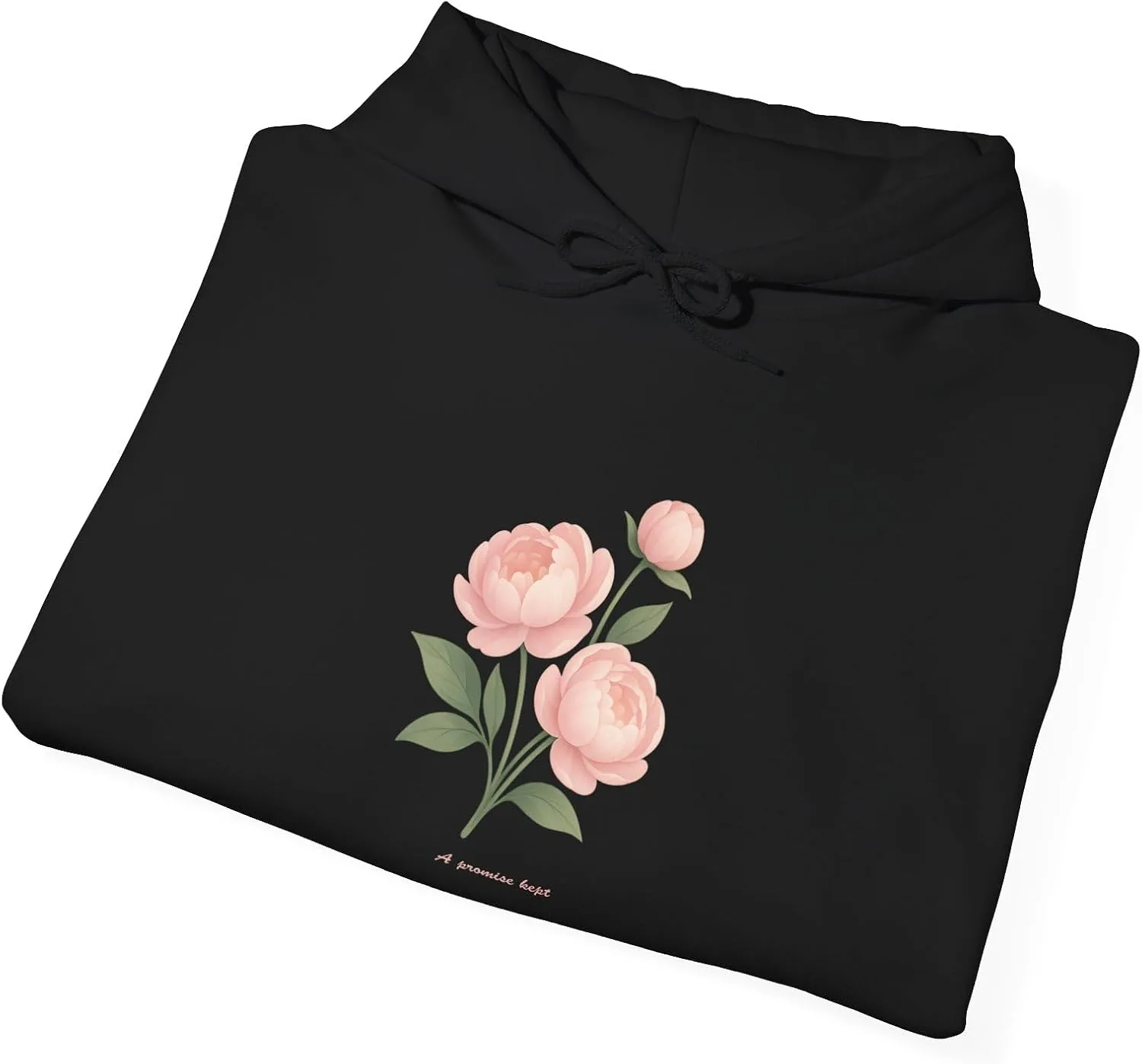 Худи Peony Promise - минималистичная толстовка с цветочным принтом и надписью «Обещание сдержано», элегантный растительный дизайн, романтический подарок GENERIC, черный — фото 2