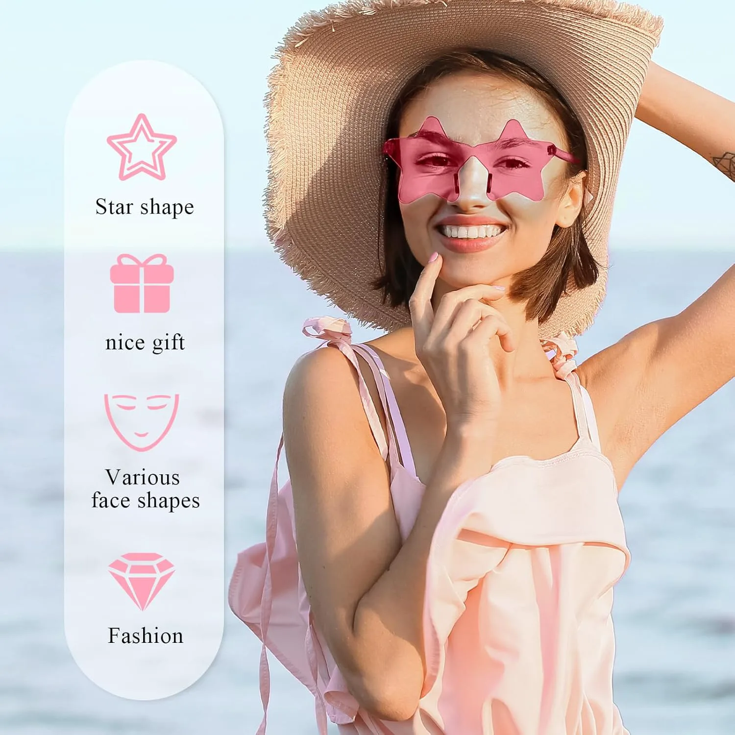 

NACHLYNN 36 шт. Солнцезащитные очки без оправы в форме звезды, розовые прозрачные, очки в форме пентаграммы, сувенир для вечеринки в честь Дня святого Валентина, Pink