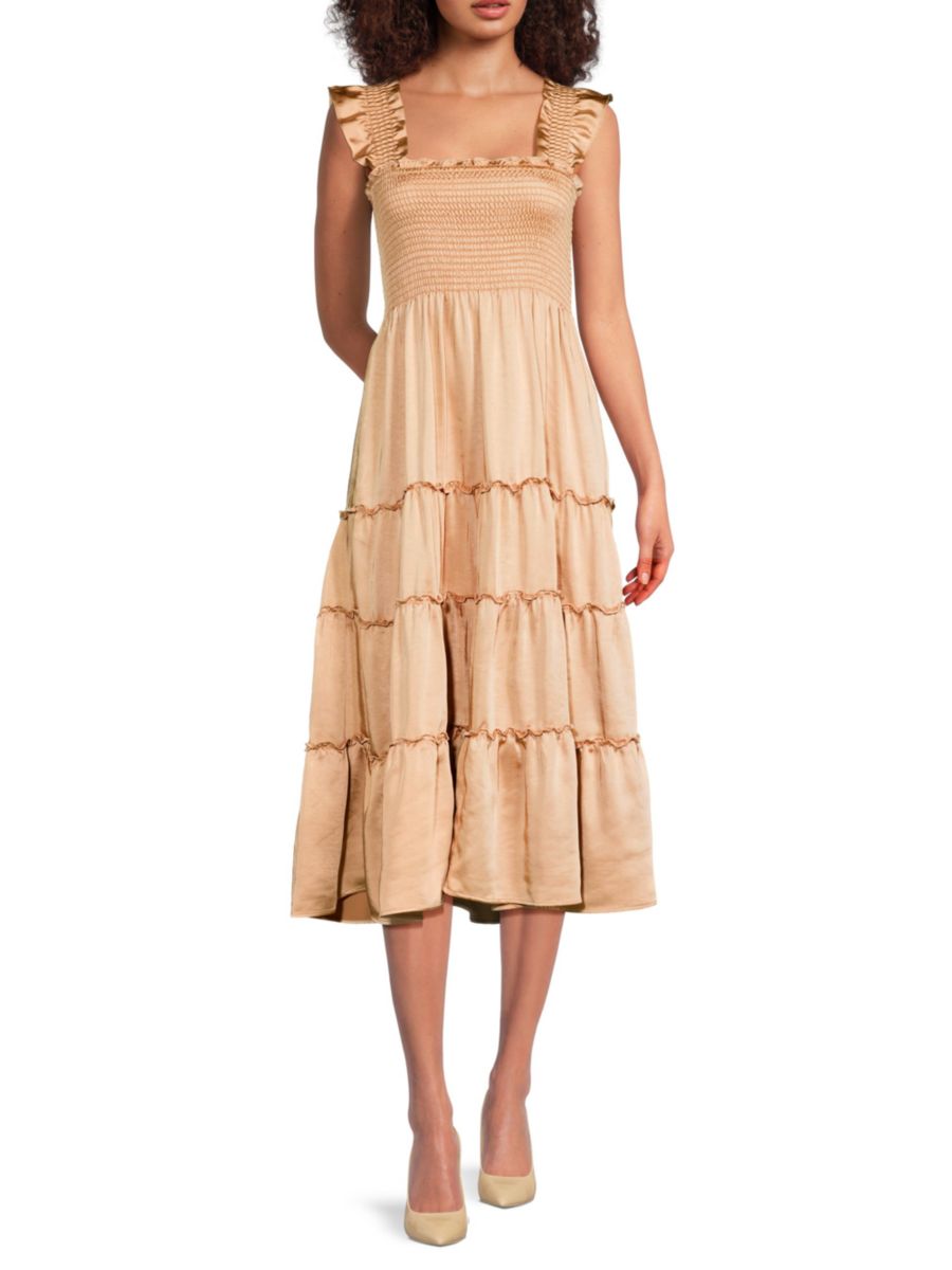 

Платье миди Calypso со сборками и ярусами kourt, цвет Champagne