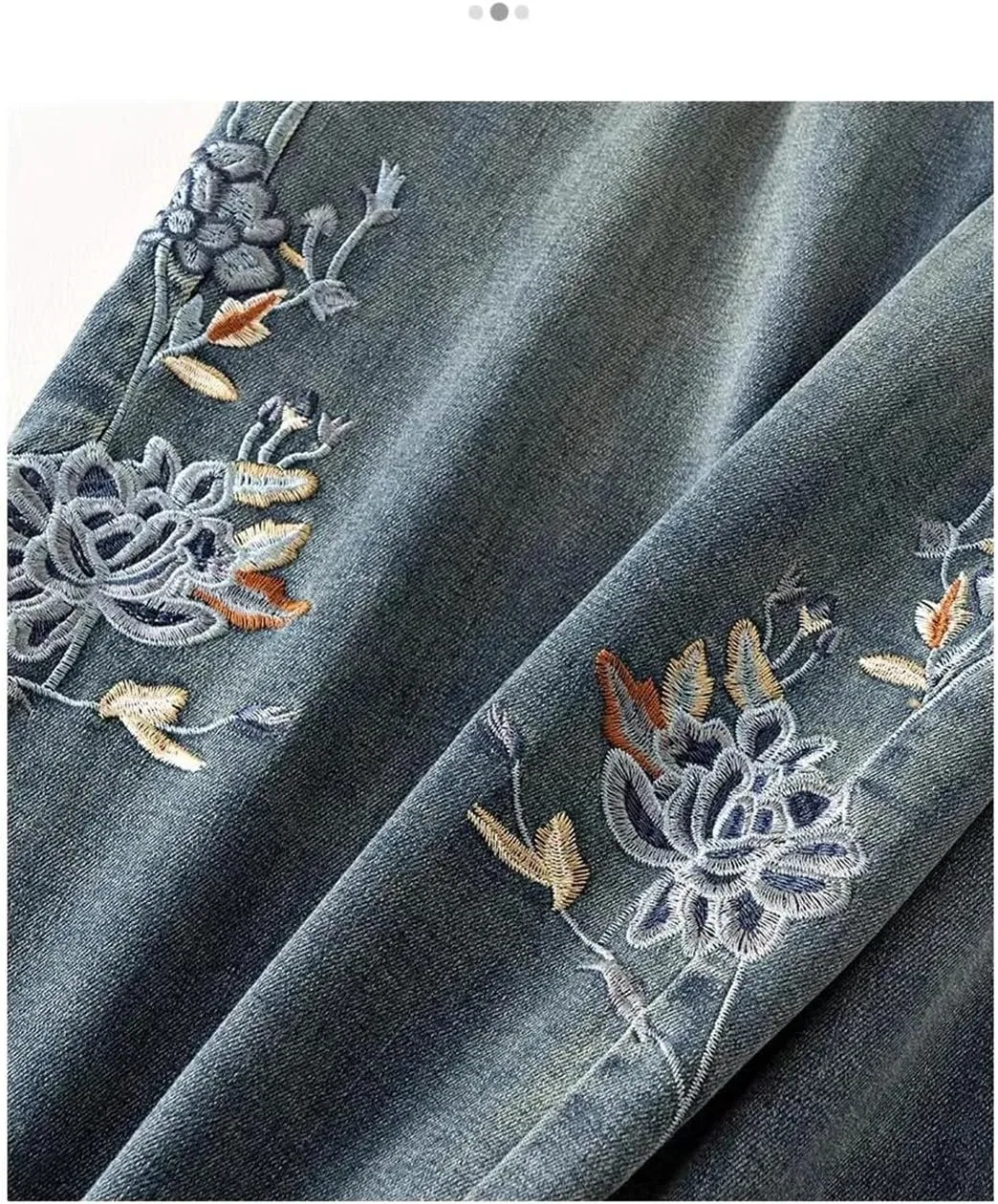 Джинсы, вышивка, Women's Vintage Floral Embroidery Straight Jeans, 57 — фото 4