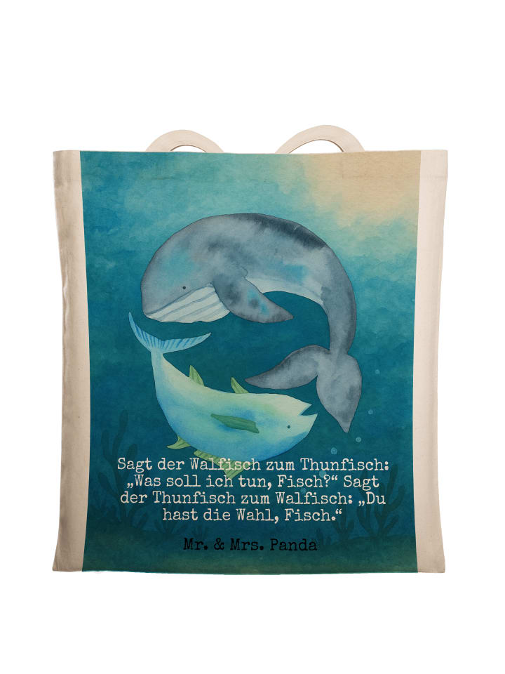 

Mr. & Mrs. Panda Джутовая сумка с изображением кита и тунца и надписью белого цвета