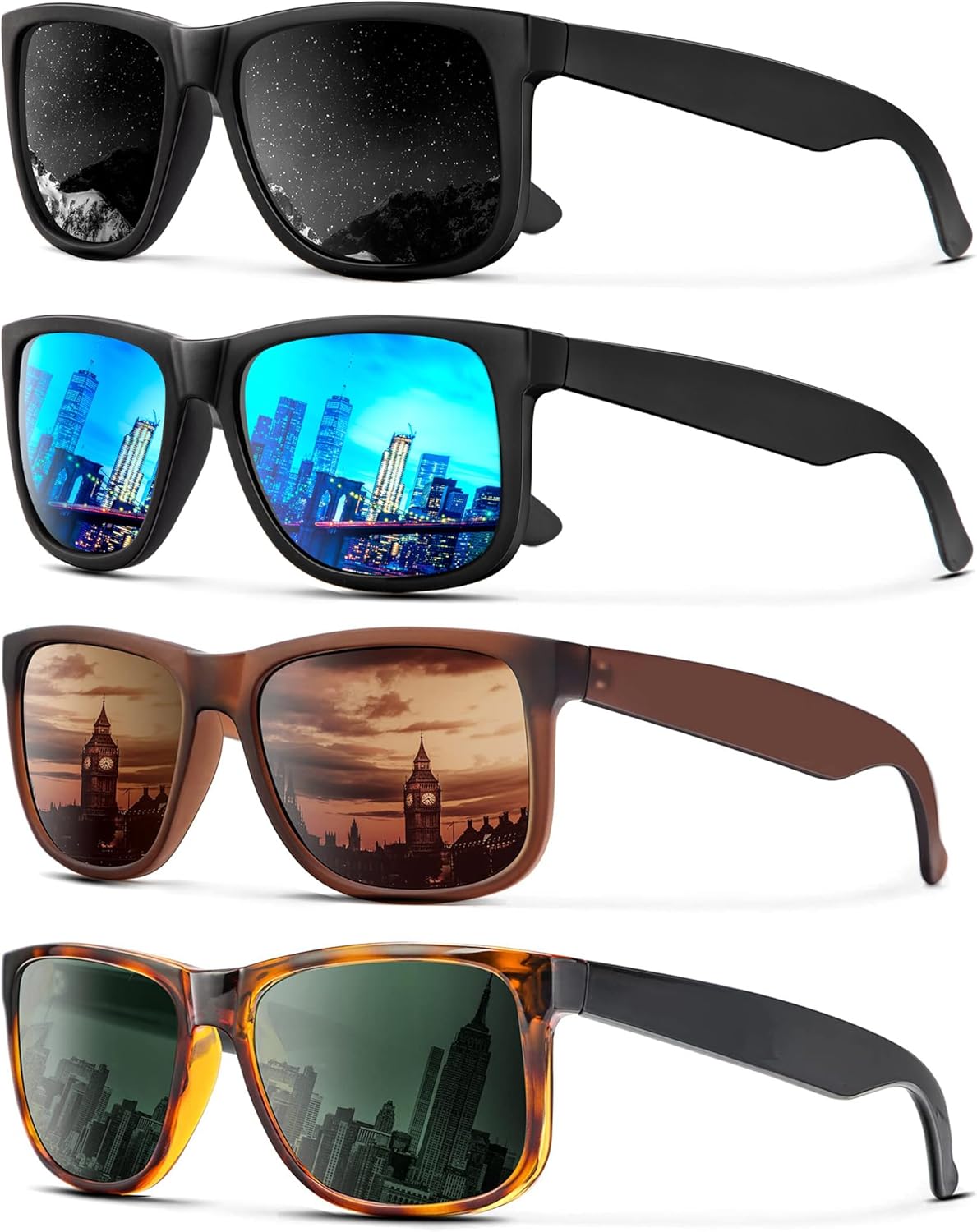 

Солнцезащитные очки KALIYADI для мужчин и женщин, поляризованные, классическая матовая черная оправа, защита от УФ-излучения, комплект из 3 штук, Black + Ice Blue + Brown + Tortoise G15