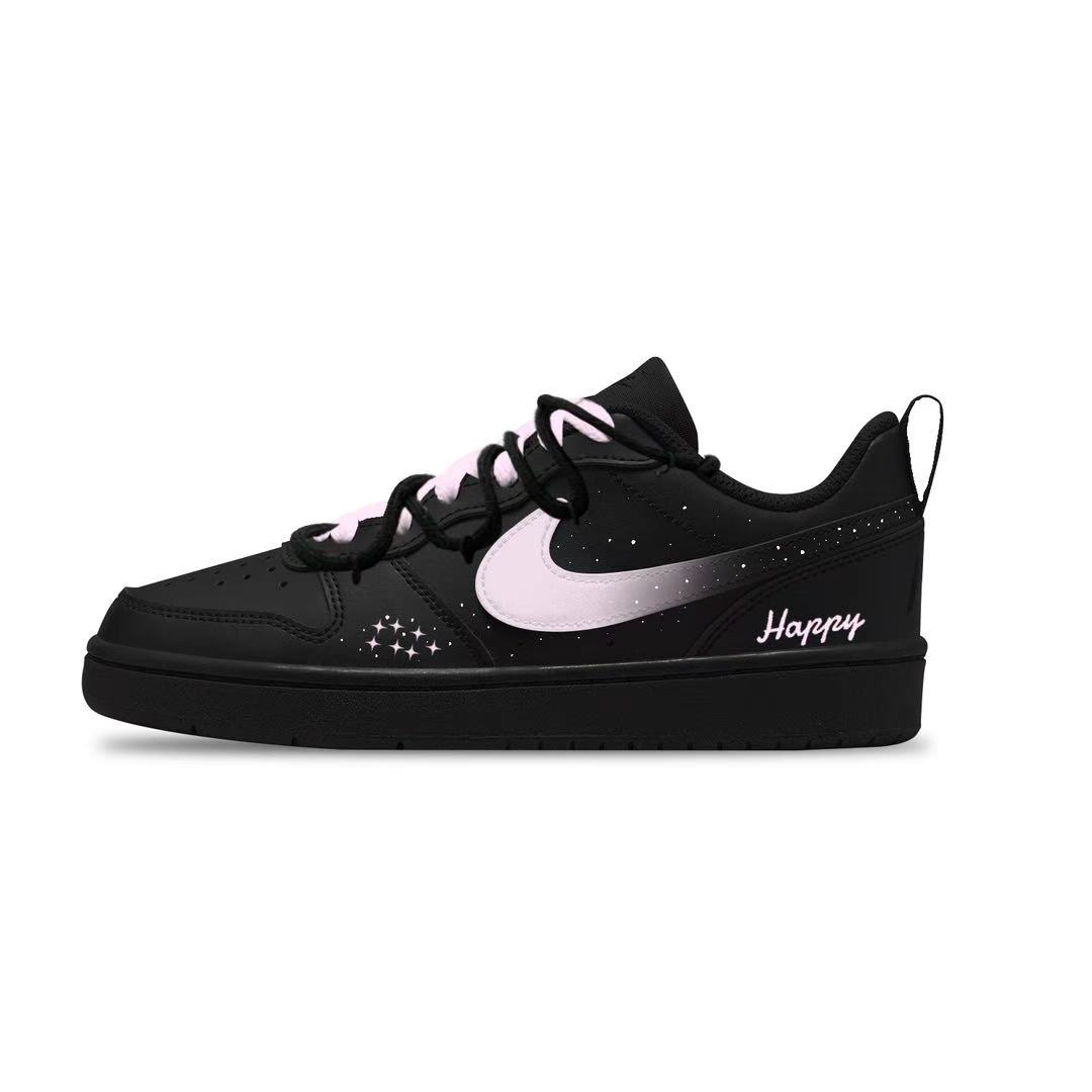 

Court Borough Кожаные нескользящие износостойкие низкие детские скейтбординговые ботинки Unisex Nike, черный