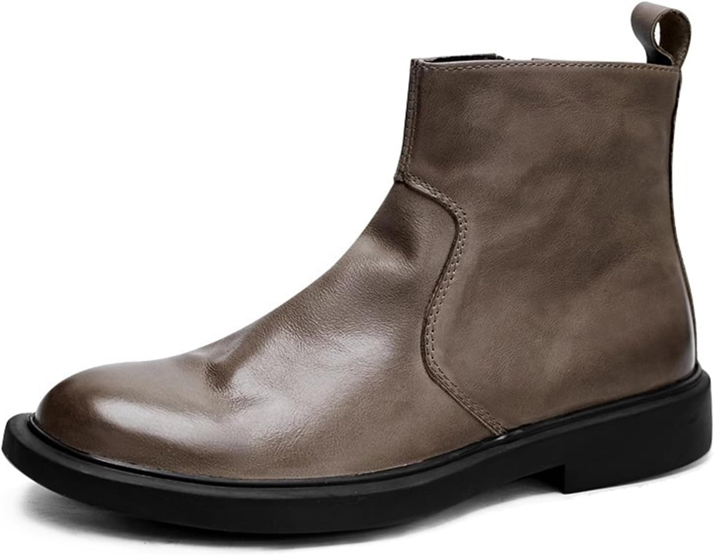 

MKEANY Британские ретро-ботинки до щиколотки для мужчин, модные челси из натуральной кожи с боковой молнией, мягкие короткие ботинки для вечеринок, модного показа и банкета, серый