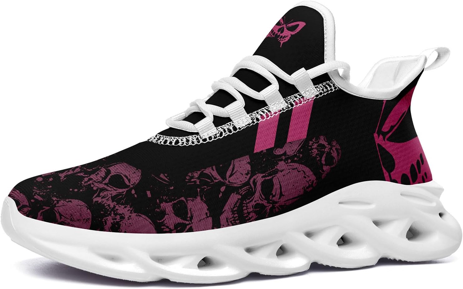 

Мужские дорожные кроссовки для бега с противоскользящей подошвой, легкие, модные с черепом и розой, для ходьбы, спортивные, стильные, с амортизацией, женские Coolcustomize, белый